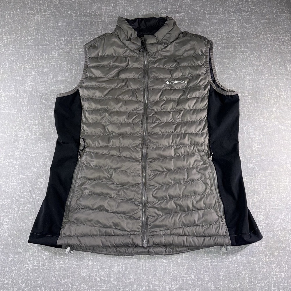 Columbia Vest Womens XL Gray Quilted Puffer Softshell Full Zip Hiking Outdoor